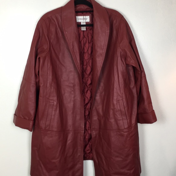 Jackets & Blazers - Veranesi Red Long Leather Swing Coat